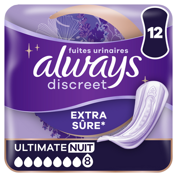 Serviettes fuites urinaires ALWAYS DISCREET Ultimate Nuit x12