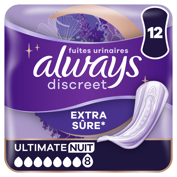 Serviettes fuites urinaires ALWAYS DISCREET Ultimate Nuit x12