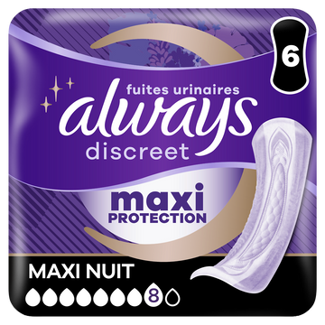 Serviettes fuites urinaires ALWAYS DISCREET Ultimate Night x6