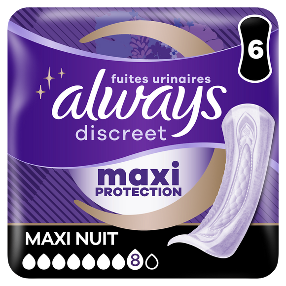 Serviettes fuites urinaires ALWAYS DISCREET Ultimate Night x6