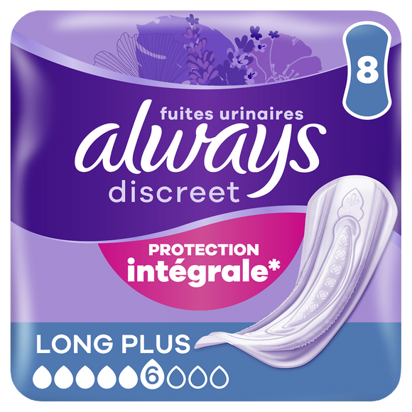 Serviettes pour fuites urinaires ALWAYS DISCREET Long+ X8