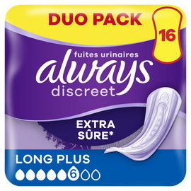 Serviettes fuites urinaires ALWAYS DISCREET Long Plus x16