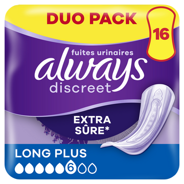 Serviettes fuites urinaires ALWAYS DISCREET Long Plus x16