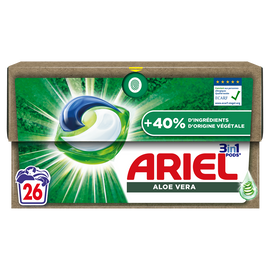 Lessive dose 3in1 PODS, Lavages Capsules Liquides ARIEL, 26 Lavages, Aloe