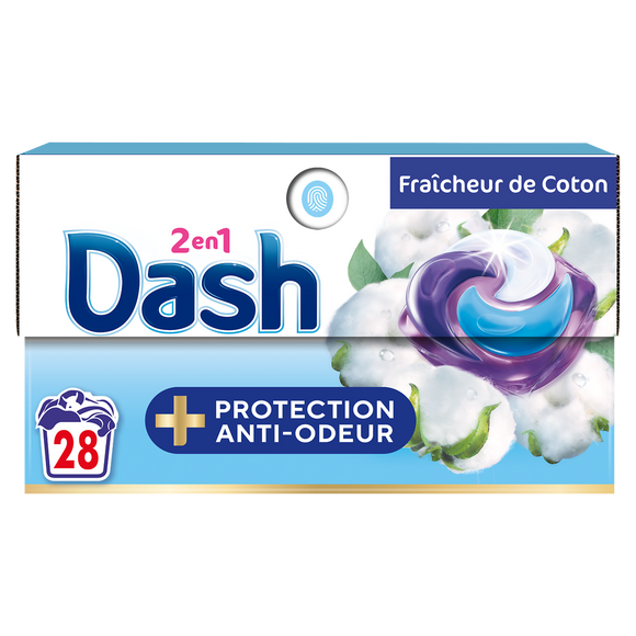 Lessive capsule all in 1 pods fraicheur de coton DASH, 28lavages