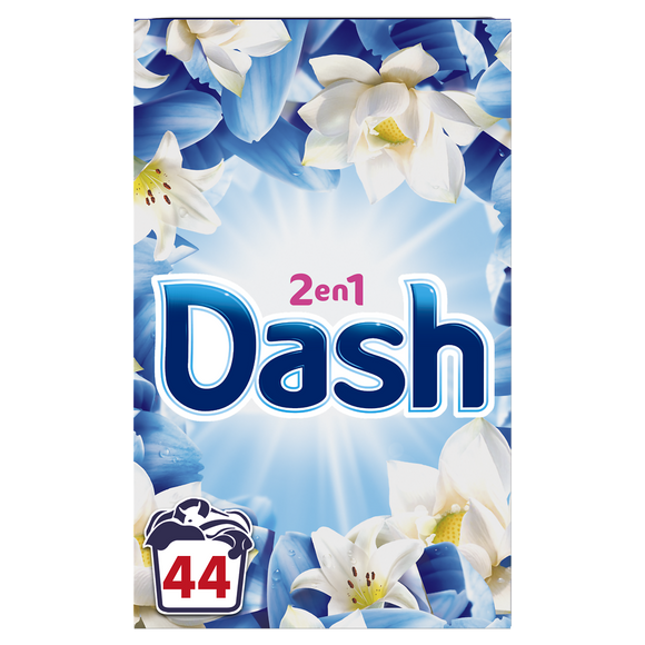 Poudre détergente DASH 2en1 air frais/fleurs blanches 2,2kg