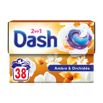 Lessive pods détergent 2in1 DASH ambre et orchidée 38 doses