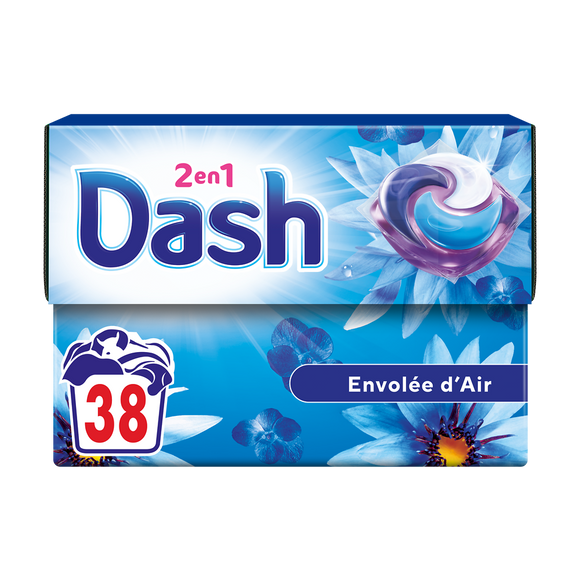 Lessive pods détergent 2in1 DASH envolée d'air 38 doses