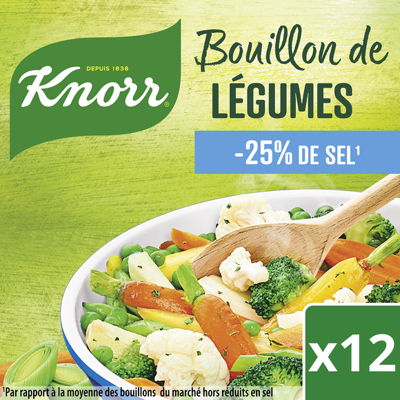 Cubes de bouillon de légumes réduit en sel KNORR, 12 tablettes, 109g,6l