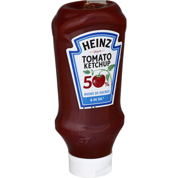 Tomato Ketchup -50% sel & sucre, HEINZ, Top Down, 435g
