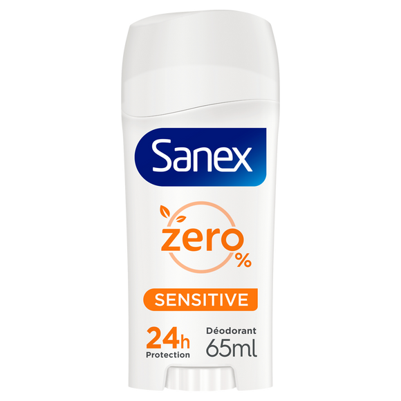 Déodorant 24H de protection 0% sensitive SANEX, stick de 65ml