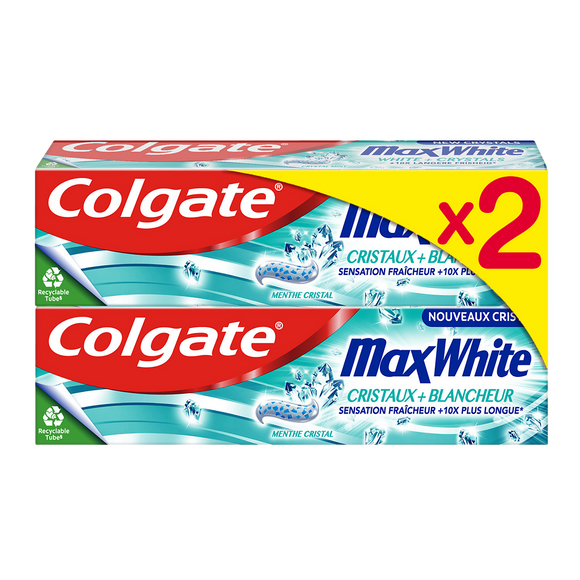 Dentifrice Cristaux+Blancheur COLGATE MaxWhite 2x75ml
