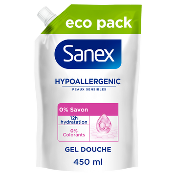 Gel douche prébiotique SANEX hypoallergénique éco pack 450ml