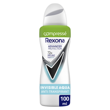 Déodorant compressé anti transpirant 72h aqua invisible REXONA - spray100ml