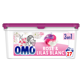 Lessive 3-en-1 Rose & Lilas Blanc OMO 27 capsules 0,467kg