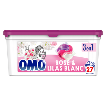Lessive 3-en-1 Rose & Lilas Blanc OMO 27 capsules 0,467kg