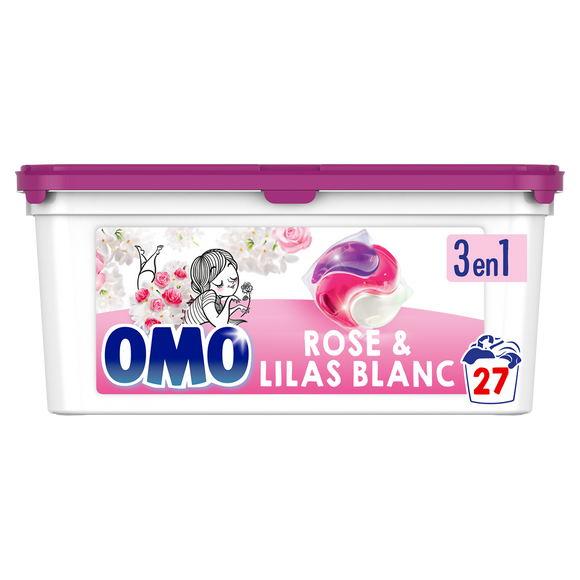 Lessive 3-en-1 Rose & Lilas Blanc OMO 27 capsules 0,467kg