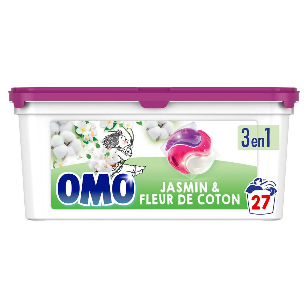 Lessive Capsules 3-en-1 Jasmin & Fleur de Coton OMO 27 capsules 0,467kg