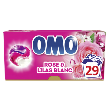 Lessive capsules 3 en 1 rose & lilas blanc OMO 29 lavages