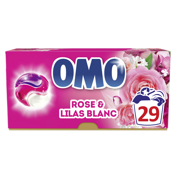 Lessive capsules 3 en 1 rose & lilas blanc OMO 29 lavages