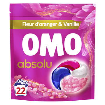 Lessive capsules absolu perles parfumées fleurs d'oranger OMO 22 lavages