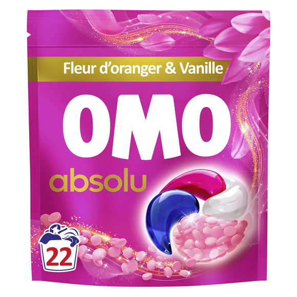Lessive capsules absolu perles parfumées fleurs d'oranger OMO 22 lavages