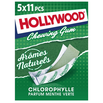 Chewing-gums chlorophylle menthe verte HOLLYWOOD, 5x11 tablettes, 155g