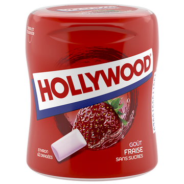 Chewing-gums Fresh fraise sans sucres HOLLYWOOD boîte 60 Dragées 87g