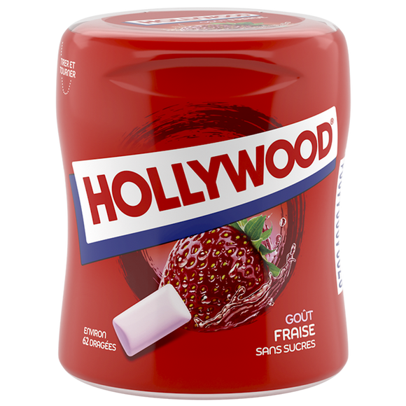 Chewing-gums Fresh fraise sans sucres HOLLYWOOD boîte 60 Dragées 87g