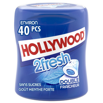 Chewing-gums 2 Fresh menthe fraîche menthe forte sans sucres HOLLYWOODboîte 40 dragées 88g