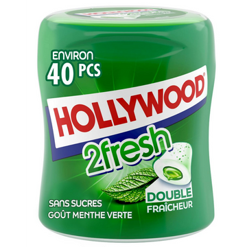 Chewing-gums 2 Fresh menthe verte/chlorophylle sans sucre bottle HOLLYWOOD 40 dragées 88g