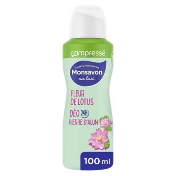 Déodorant pour femme compressé lait & fleur de lotus pierre d'alun MONSAVON, 100ml