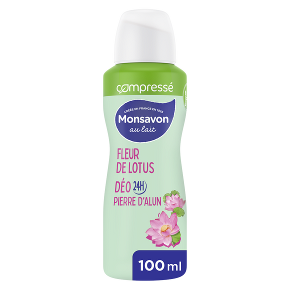Déodorant pour femme compressé lait & fleur de lotus pierre d'alun MONSAVON, 100ml