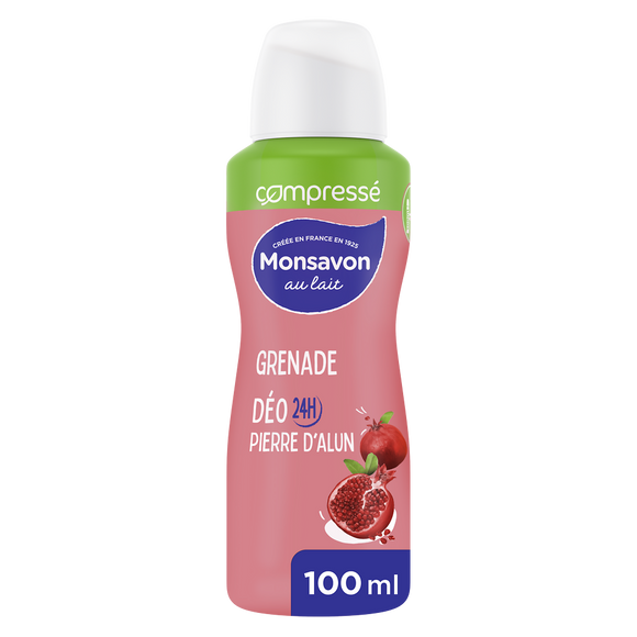 Déodorant pour femme compressé lait grenade et fleurs hibiscus pierred'alun MONSAVON, 100ml