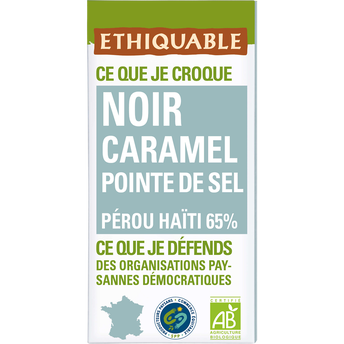 Chocolat noir au caramel à la pointe de sel bio ETHIQUABLE , Tablette100g